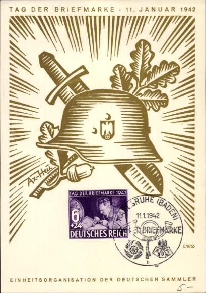 Kunstenaarsbriefkaart Axster Heudtlaß, Postzegeldag 1942, KdF