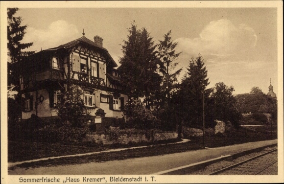 Postcard Bleidenstadt im Taunus, summer resort Haus Kremer, railway line