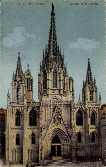 Ak Barcelona Katalonien Spanien, Fassade der Kathedrale,  gotische Architektur, 