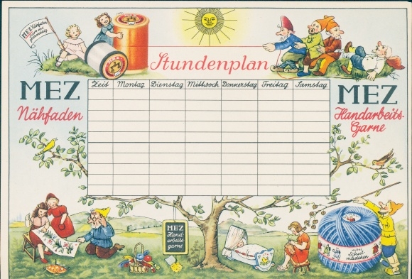 Timetable CET Sewing thread and handicraft yarns, handicraft stitches, dwarves