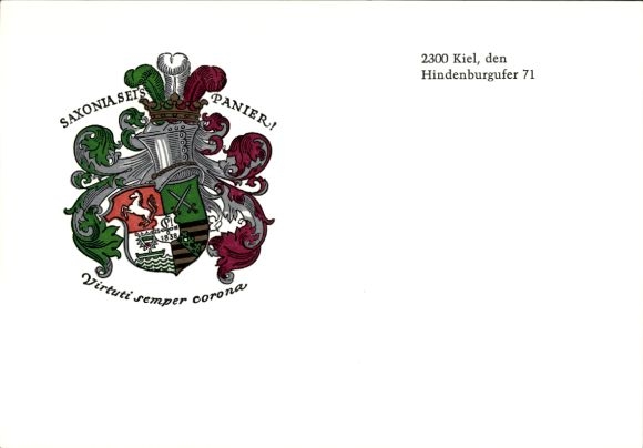 Studentika Postcard Kiel, Corps Saxonia, Hindenburgufer 71, coat of arms