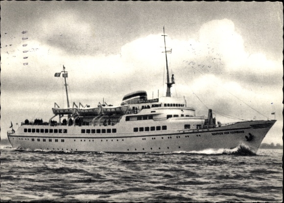 Ak-stoomschipwapen van Hamburg, HADAG, reis naar Helgoland