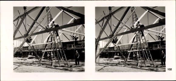 Stereo room image photo &quot;The NS model companies 1937-38&quot; No. 412 III/102 carpentry and hall construction Munich 9