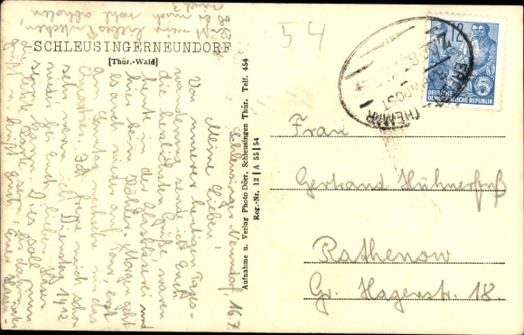 Postcard Schleusingerneundorf Nahetal Waldau Thuringia, street section, view of the mountain, bicycle