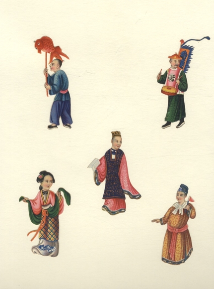 5 wafers of Japanese women and men in traditional clothing, each approx. 8 x 5 cm