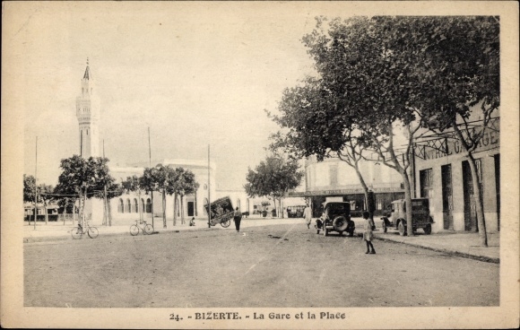 Postcard Bizerte Tunisia, station and location