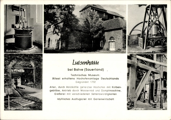 Ak Wocklum Balve in het Sauerland, Technisch Museum Luisenhütte, zuigerblazer, hoogoventappen