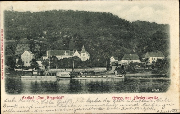 Relief PC Dresden Niederpoyritz, Gasthof Zum Erbgericht, Elbe steamer Bohemia