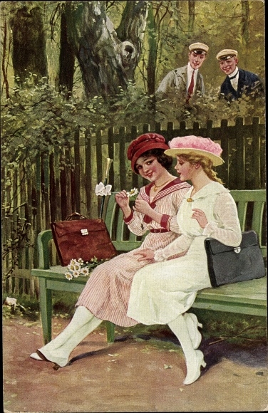 Studentika artist Postcard Borrmeister, R., students observe two young women