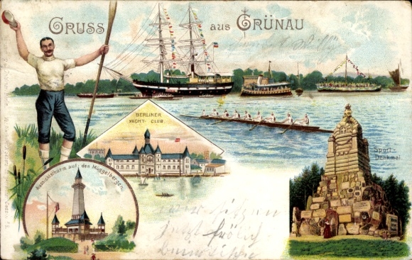 Litho Berlin Köpenick Grünau, Yacht Club, Sportdenkmal, Aussichtsturm