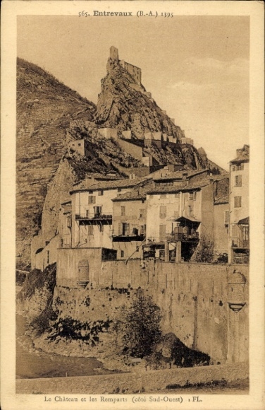 Postcard Entrevaux Alpes de Haute Provence, Château and city walls, architecture, view