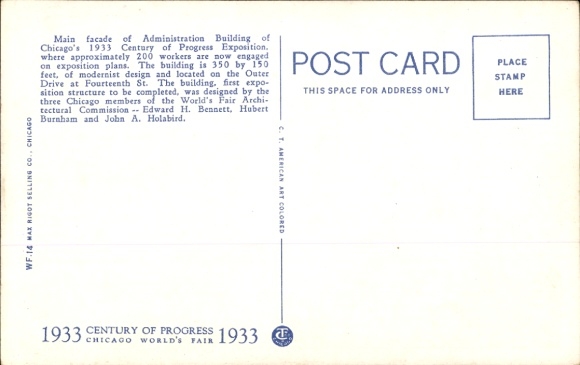 Postcard Chicago Illinois USA, administration building, World Exhibition 1933