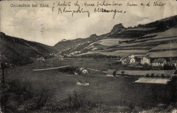Ak Kallenfels Kirn an der Nahe, Landschaft, Berge, Fluss, Häuser, Felder, Postkarte