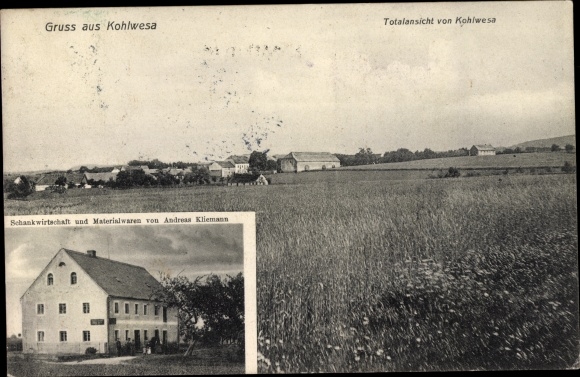 Ak Kohlwesa Hochkirch in Sachsen, Totalansicht, Schankwirtschaft und Materialwarenhandlung
