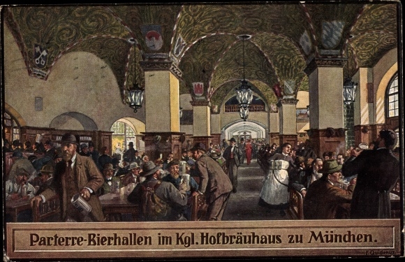 Artist Postcard Quidenus, Fritz, Munich Bavaria, Hofbräuhaus, parterre beer halls