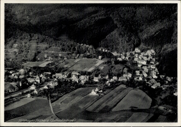 Ak Sülzhayn Ellrich im Harz Thüringen, Luftaufnahme, ländliche Umgebung, Gebäude, Felder, Wald
