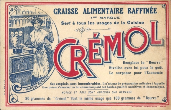 Ansichtkaart Graisse Alimentaire Raffinée Cremol, reclame