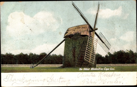Postcard Cape Cod Massachusetts USA, oldest windmill