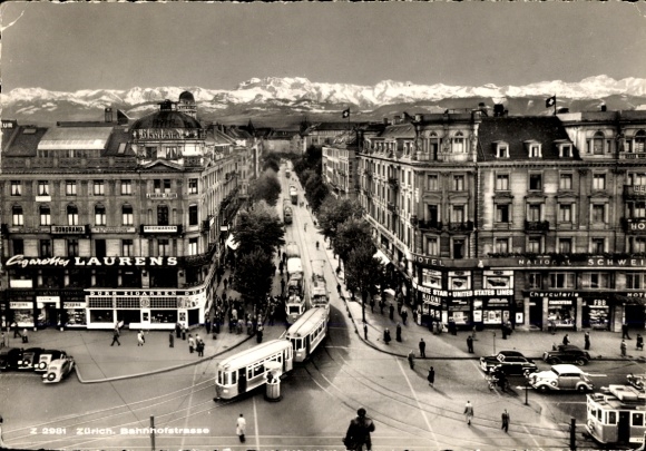 Postcard Zurich City Switzerland, Bahnhofstraße, trams