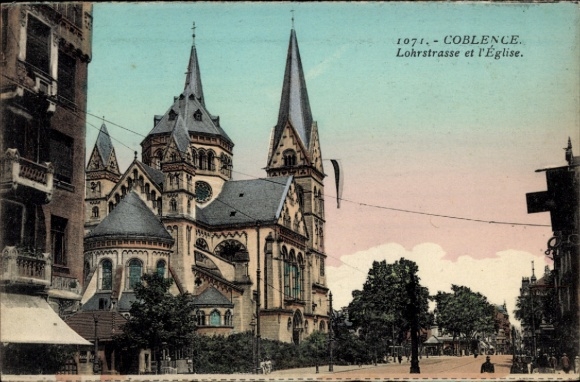 Ak Koblenz am Rhein, Coblence,  Lohrstraße, Kirche, farbige 