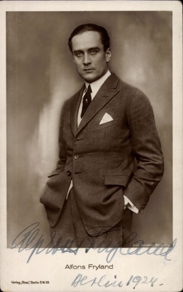 Postcard actor Alfons Fryland, portrait, autograph