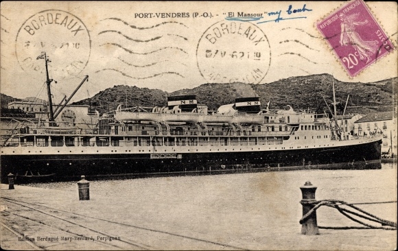 Postcard Port Vendres Pyrénées Orientales, steamer El Mansour