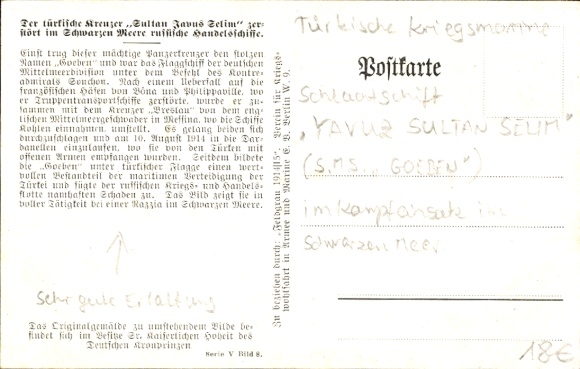 KP artystyczna Turecki okręt wojenny, sułtan Javus Selim, SMS Goeben, rosyjska flota handlowa