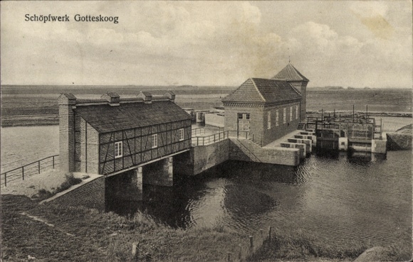 Postcard Niebüll in North Friesland, Gotteskoog pumping station