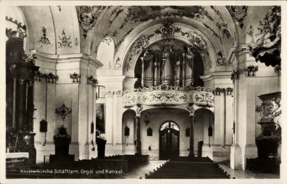 Ak Schäftlarn Opper-Beieren, kloosterkerk, orgel, preekstoel
