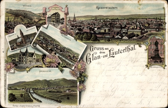 Chromo-Litho Kaiserslautern in the Palatinate, general view, Lauterthal, Odernheim