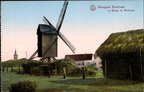 Postcard Westende West Flanders, Le Moulin, Windmill