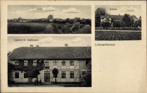 Ak Lobmachtersen Salzgitter in Niedersachsen, Gasthof, Schule, Totalansicht