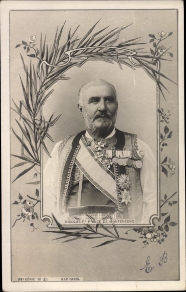 Passepartout Postcard Nicolas 1er Prince of Montenegro, portrait, uniform, orders