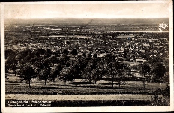 PC Haltingen Weil am Rhein, panorama with the border triangle of Germany, France, Switzerland