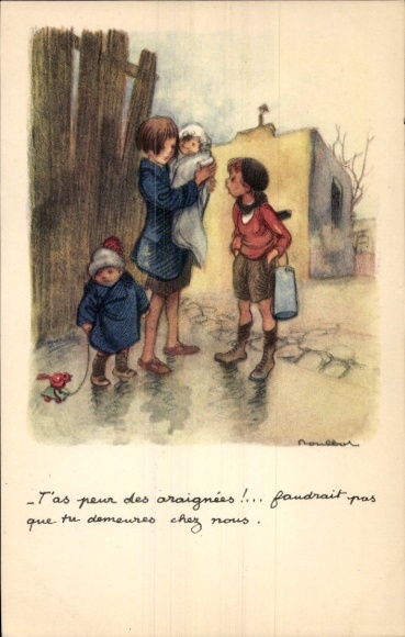 Kunstenaar Ak Poulbot, Franciscque, Je bent bang voor spinnen, Ligue Nationale tegen de Taudis