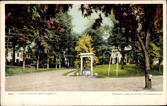 Briefkaart Brattleboro Vermont de VS, het Vierkant van de Fontein