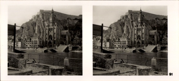 Stereo Raumbild Foto "Der Kampf im Westen" Nr. 91, Pioniere errichten Behelfsbrücke in Dinant