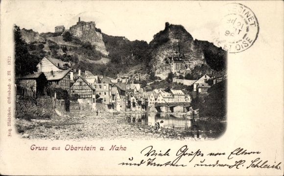 Postcard Oberstein on the Nahe, beautiful landscape, historical place, houses, river, rocks