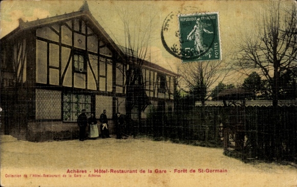 Postcard Achères Yvelines, Hotel Restaurant de la Gare, Saint-Germain Forest