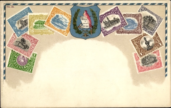 Stamps Coat of Arms Postcard Guatemala