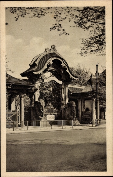 Postcard Berlin Tiergarten, Zoological Garden, Entrance Gate, Elephant Portal