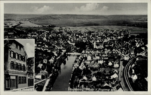 Rottenburg am Neckar, aerial photograph, city view, Kaffee Heberle, Neckar