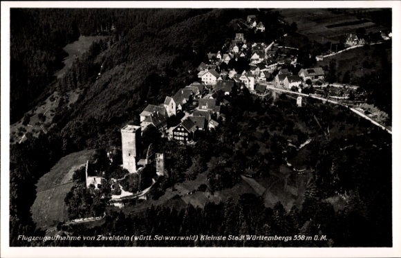Postcard Bad Teinach Zavelstein in the Black Forest, aerial photograph with ruins of Zavelstein