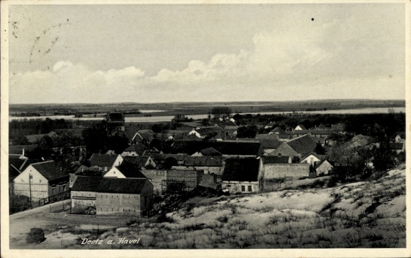 Postcard Deetz Groß Kreutz an der Havel, panorama of the village