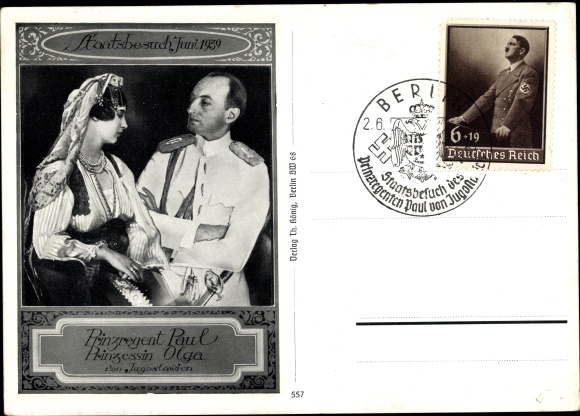 Postcard state visit Prince Regent Paul of Yugoslavia with Princess Olga in 1939