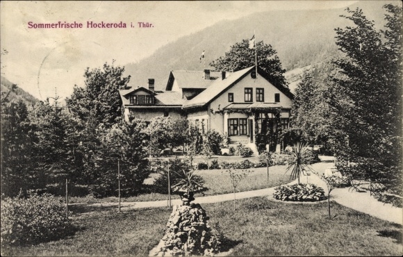 Postcard Hockeroda Kaulsdorf in Thuringia, summer resort, exterior view from the garden