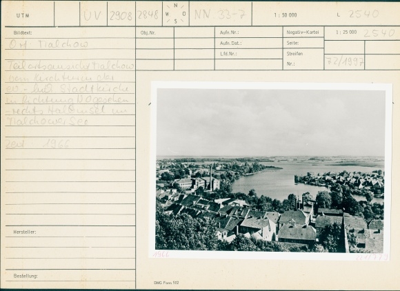 Photo Malchow in Mecklenburg, partial view from the church tower, town church, Malchow Lake, 1966