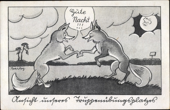 Künstler Ak Barlog, Deutsche Wehrmacht, Füchse sagen sich Gute Nacht, Soldatenhumor