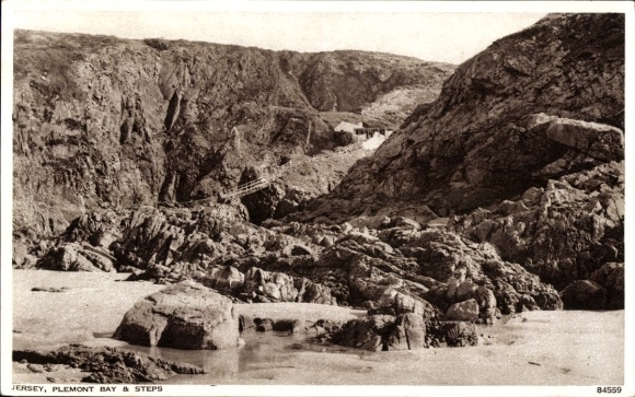 Ak Plemont Kanalinsel Jersey, Felsen, Küste, Plemont Bay,  Wasser, Schritte
