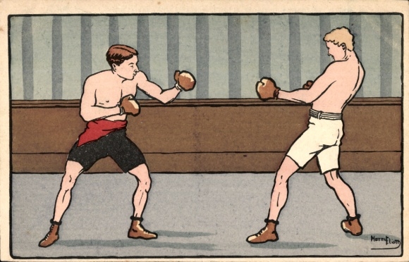 Artist Postcard Eliott, Harry, Men at a Boxing Match